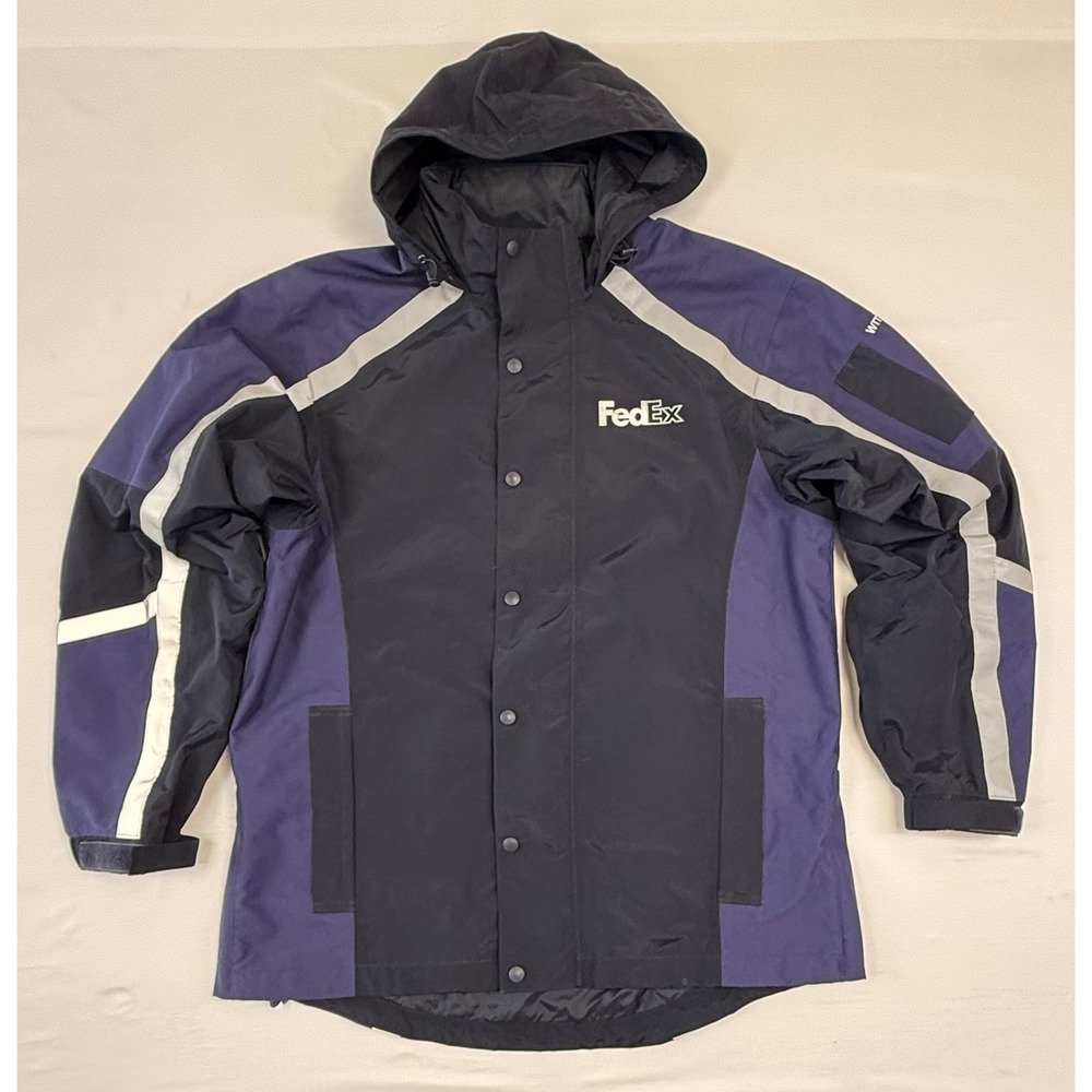 FedEx Stan Herman Image Authority Hooded Rain Jacket Mens L Navy Purple FD3346